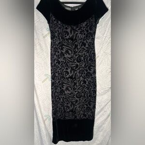Liz Claiborne Black and Gray Floral Midi Dress